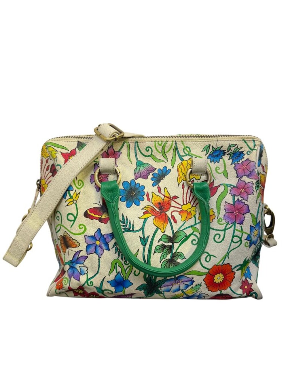 Niarvi Painted Leather Handbag Cream Multi Satchel L